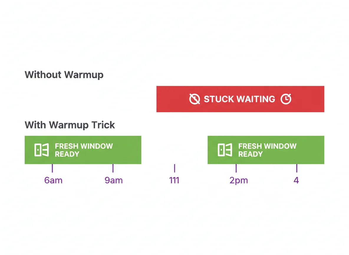 Without warmup vs with warmup trick timeline comparison
