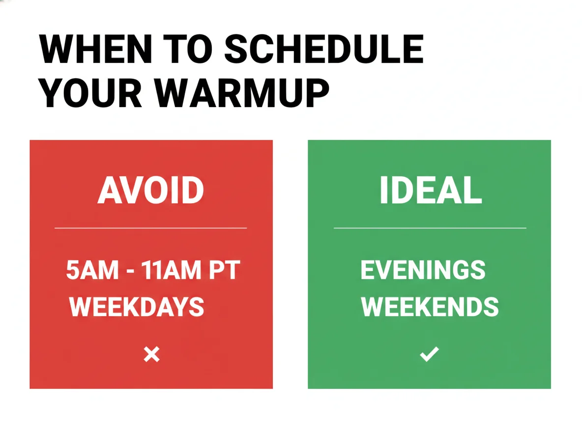 When to schedule your Claude warmup: avoid 5AM-11AM PT weekdays, ideal evenings and weekends