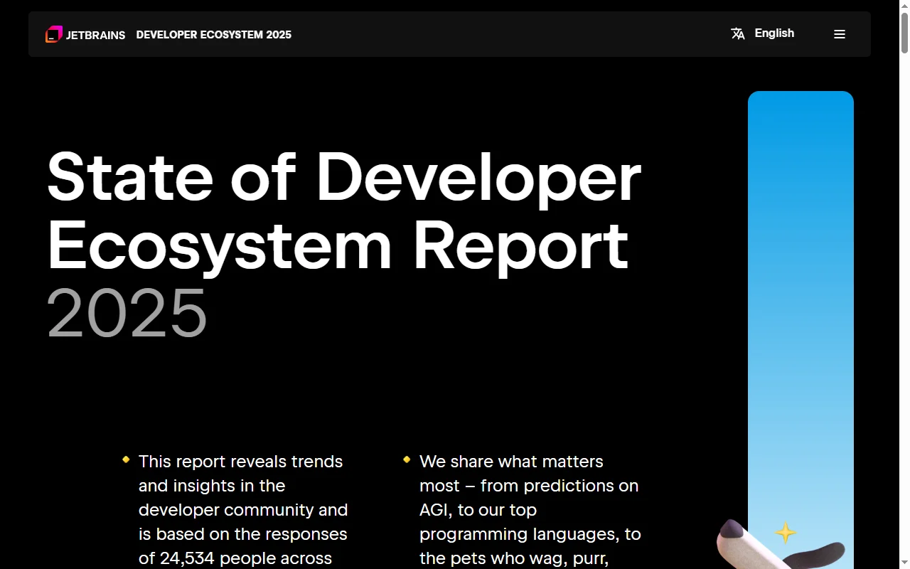 JetBrains State of Developer Ecosystem 2025 report based on 24,534 respondents, the source for the 85% regular-use figure
